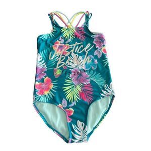 Justice Girl Tropical Print One Piece Swimsuit size L
